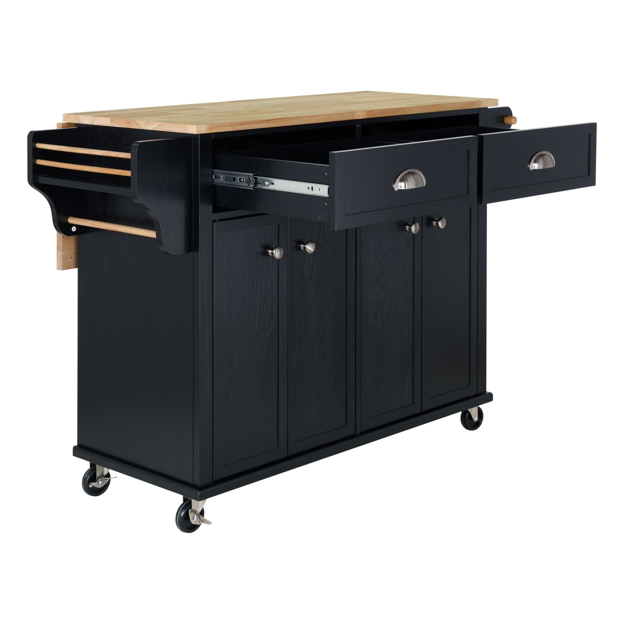 Cambridge Natural Wood Top Kitchen Island with Storage Doba
